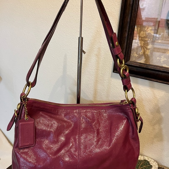Coach purple patent leather satchel with gold toned hardware. NWOT - Picture 2 of 12